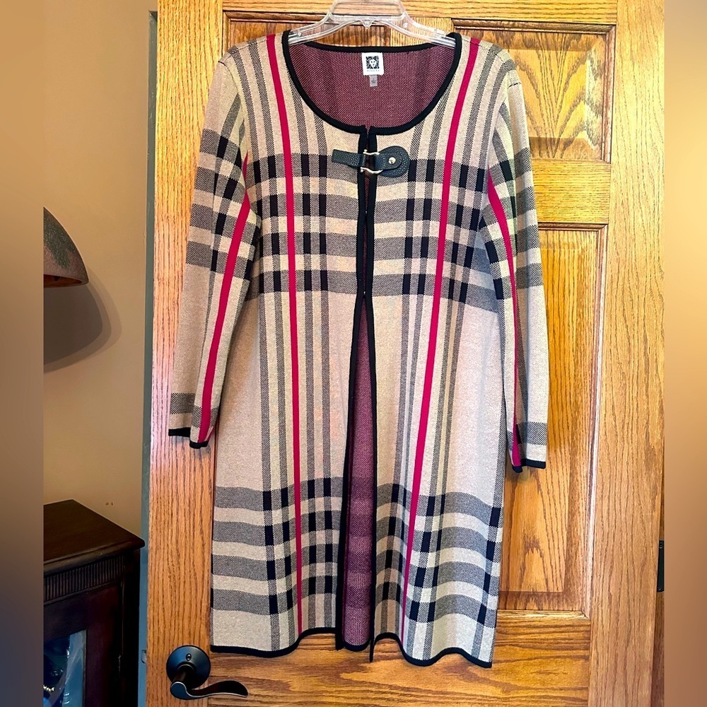Anne Klein Plaid Long Cardigan